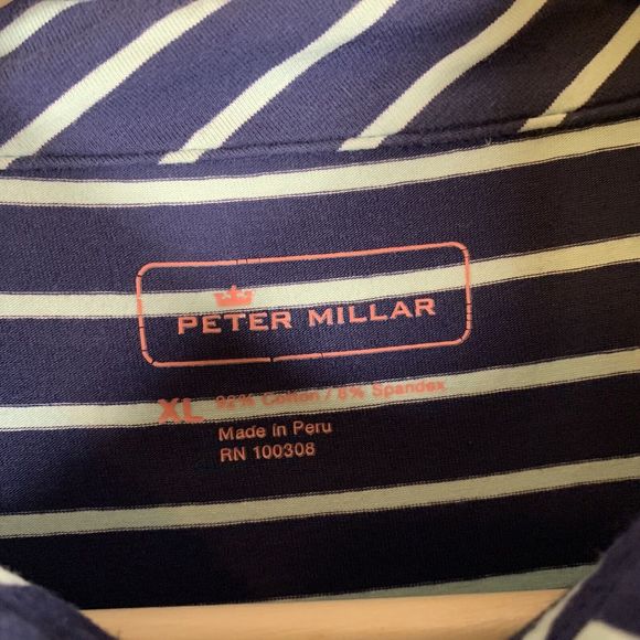 Peter Millar Shirt Mens‎ XL Blue Striped Polo Short Sleeve Cotton Stretch - Picture 7 of 7